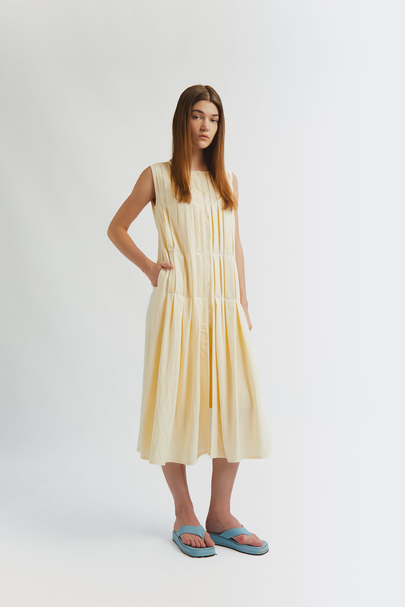 CLAIRE PLEATED DRESS SAND