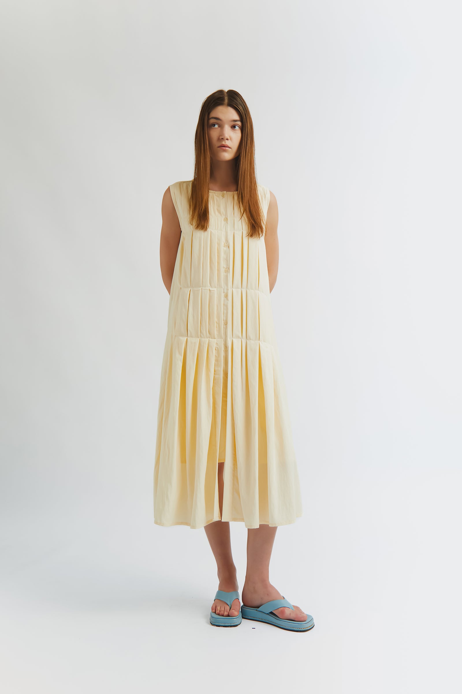 CLAIRE PLEATED DRESS SAND